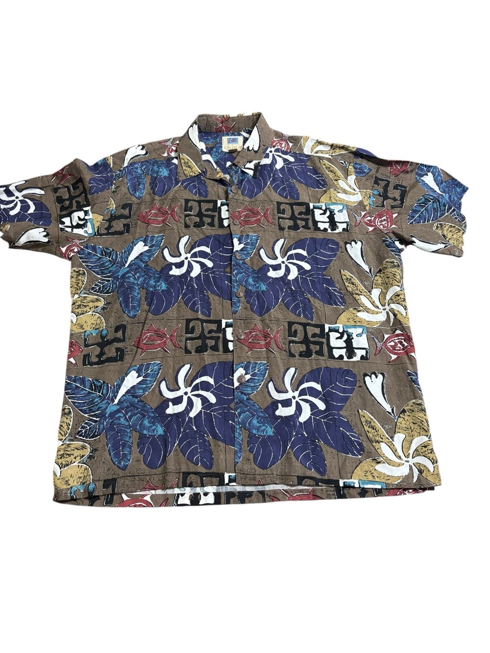 Vintage Kahala Hawaiian Shirt Aloha Tiki Fish Floral Camp Shirt XL